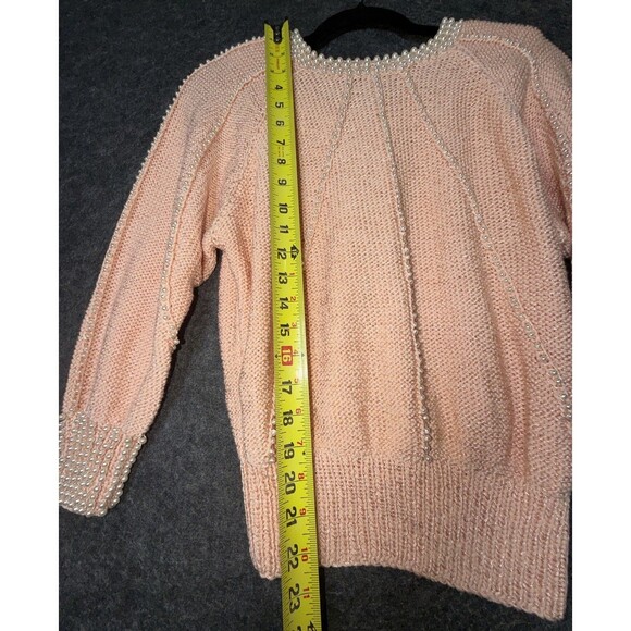 Vintage Nannell Pastel Pink Beaded Sweater - Hand Knit Rayon Wool Blend - Size S - Picture 3 of 5